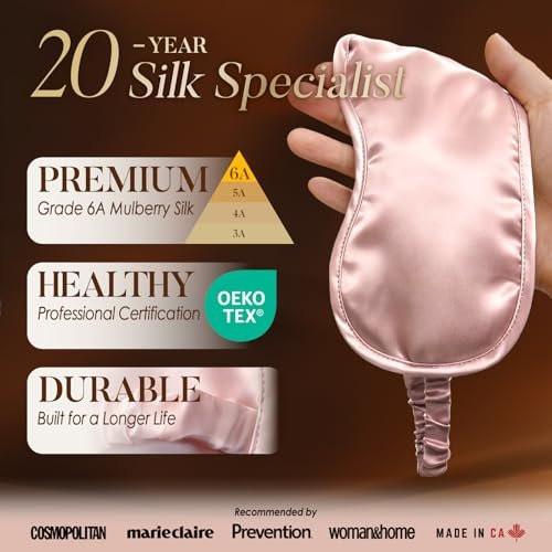 LULUSILK Maulbeerseide Schlafmaske – Weiche Augenmaske mit elastischem Band für erholsamen Schlaf, Reisen und Nickerchen (Pink)