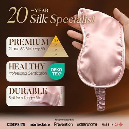 LULUSILK Maulbeerseide Schlafmaske – Weiche Augenmaske mit elastischem Band für erholsamen Schlaf, Reisen und Nickerchen (Pink)