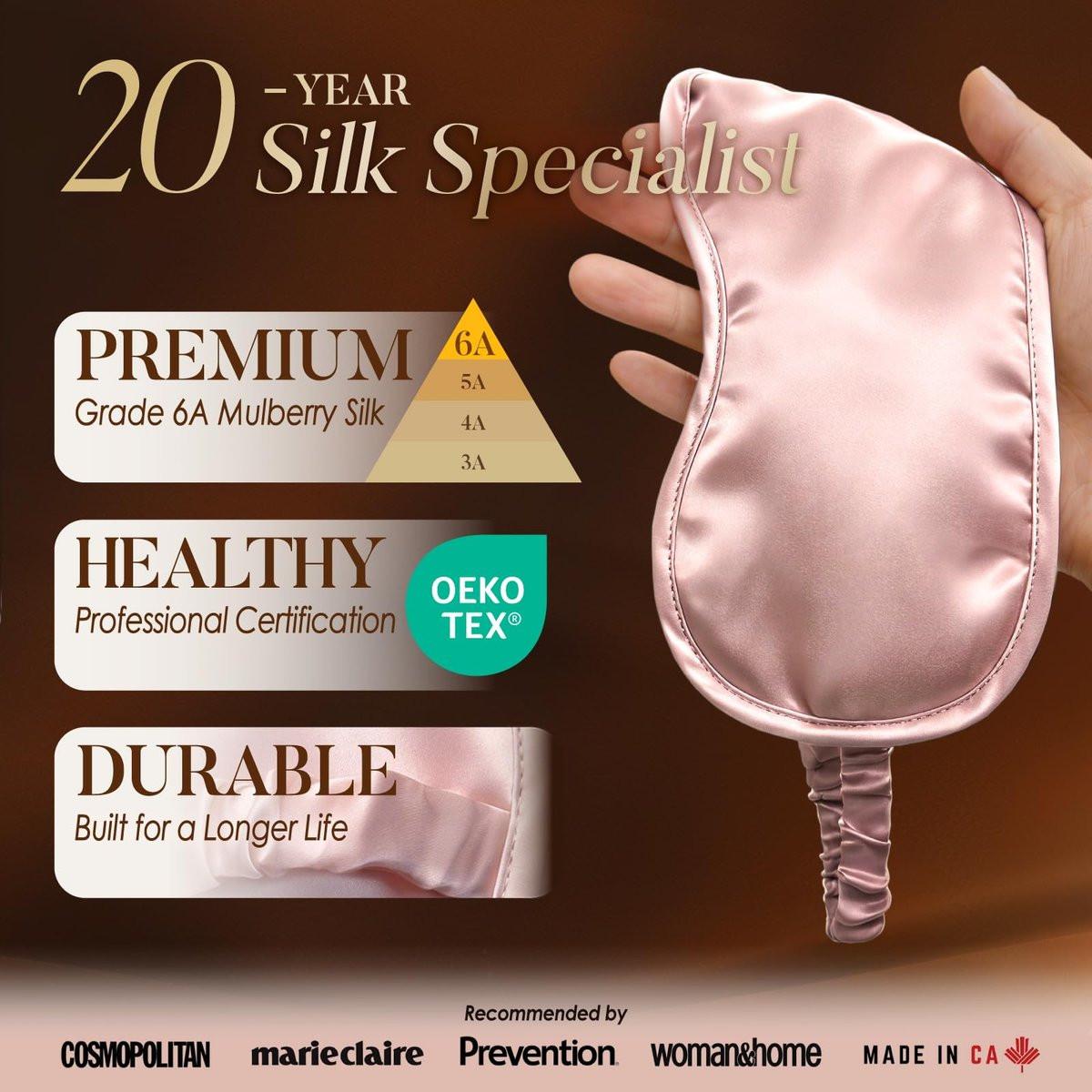 LULUSILK Maulbeerseide Schlafmaske – Weiche Augenmaske mit elastischem Band für erholsamen Schlaf, Reisen und Nickerchen (Pink)