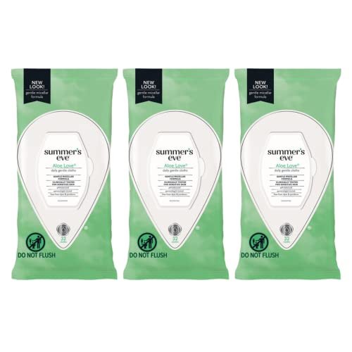 Summer’s Eve Aloe Love Feuchttücher für die Intimhygiene, tägliche Intimtücher, entfernt Gerüche, pH-ausgeglichen, sanft für empfindliche Haut, 32 Stück (3er-Pack)