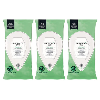 Summer’s Eve Aloe Love Feuchttücher für die Intimhygiene, tägliche Intimtücher, entfernt Gerüche, pH-ausgeglichen, sanft für empfindliche Haut, 32 Stück (3er-Pack)