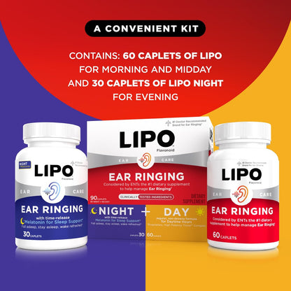Lipo Flavonoid Tag & Nacht Kombi-Set – Tinnitus Linderung bei Ohrensausen – Lipo Flavonoid Plus & Lipo Flavonoid Nacht mit Melatonin & Vitamin C, 90 Kapseln