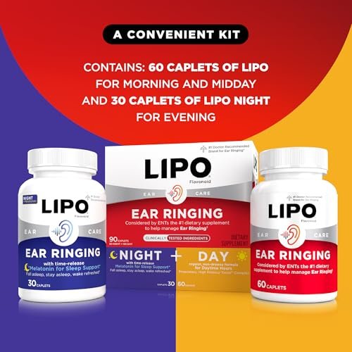 Lipo Flavonoid Tag & Nacht Kombi-Set – Tinnitus Linderung bei Ohrensausen – Lipo Flavonoid Plus & Lipo Flavonoid Nacht mit Melatonin & Vitamin C, 90 Kapseln
