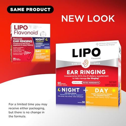 Lipo Flavonoid Tag & Nacht Kombi-Set – Tinnitus Linderung bei Ohrensausen – Lipo Flavonoid Plus & Lipo Flavonoid Nacht mit Melatonin & Vitamin C, 90 Kapseln