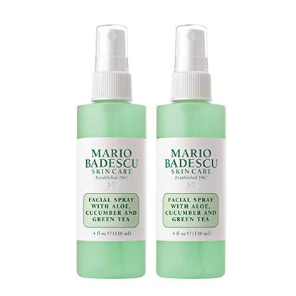 Mario Badescu Gesichtsspray mit Aloe, Gurke und Grüntee für alle Hauttypen | Feuchtigkeitsspendender Gesichtsnebel | 4 Fl Oz (Packung mit 2)