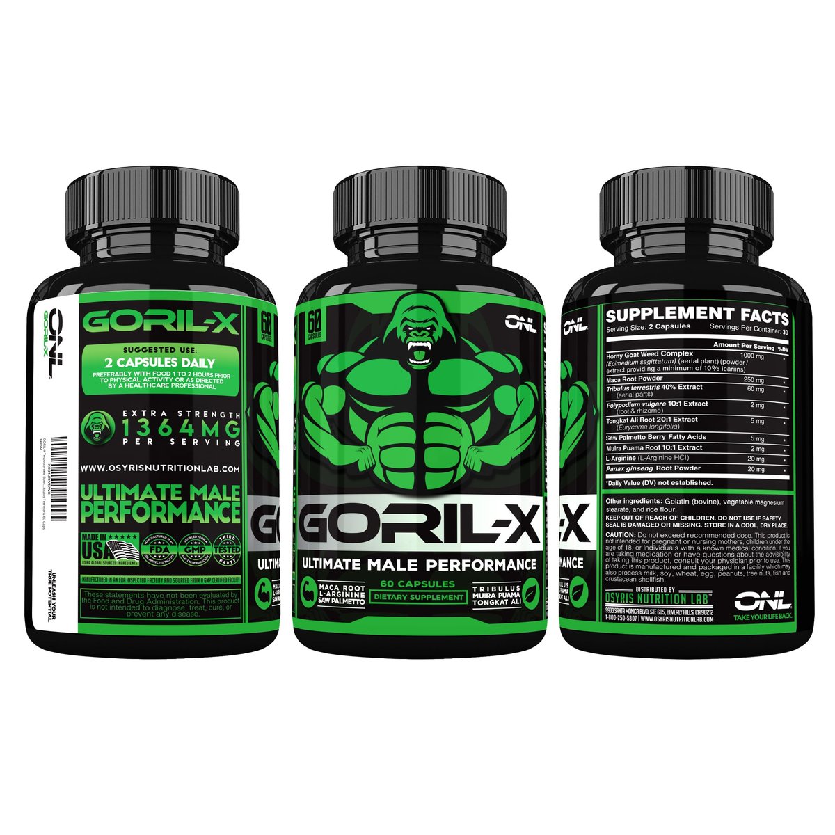 GORIL-X Testosteron-Booster für Männer – Workout Nahrungsergänzung für Größe, Kraft & Energie – 1000mg mit Bockshornklee, Maca-Wurzel, Tongkat Ali & Tribulus – 60 Kapseln