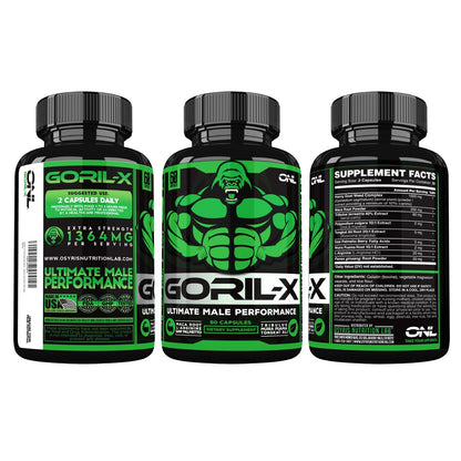 GORIL-X Testosteron-Booster für Männer – Workout Nahrungsergänzung für Größe, Kraft & Energie – 1000mg mit Bockshornklee, Maca-Wurzel, Tongkat Ali & Tribulus – 60 Kapseln