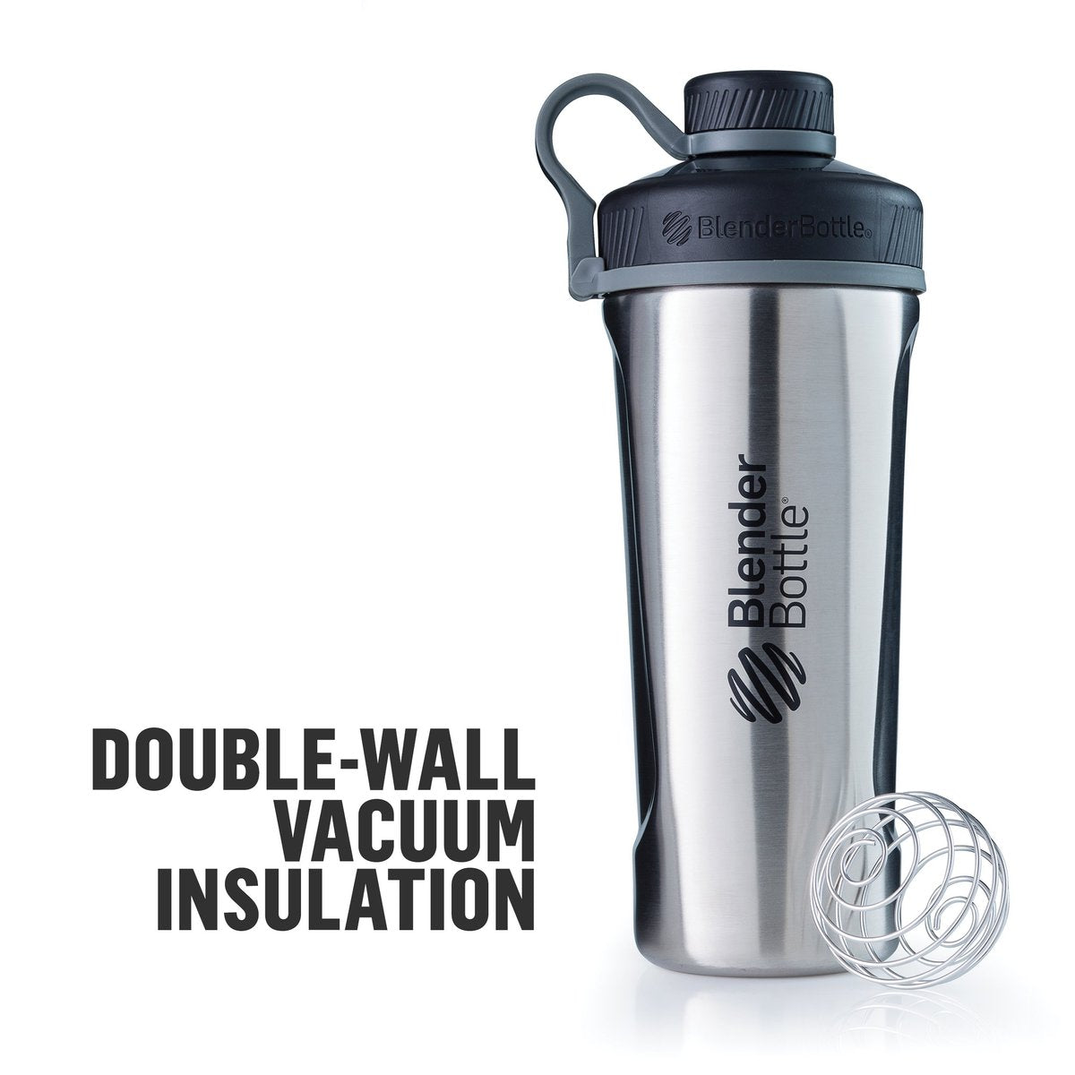 BlenderBottle Radian Isolierflasche aus Edelstahl mit Schneebesen, 26 Unzen, Mattweiß