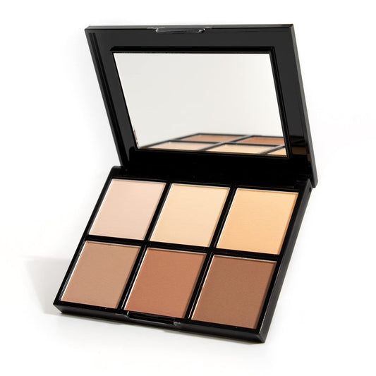 Palladio Definer Kontur- und Highlighter-Palette – 6 Farben für perfekte Gesichtskonturen, seidiges Finish, inklusive Spiegel