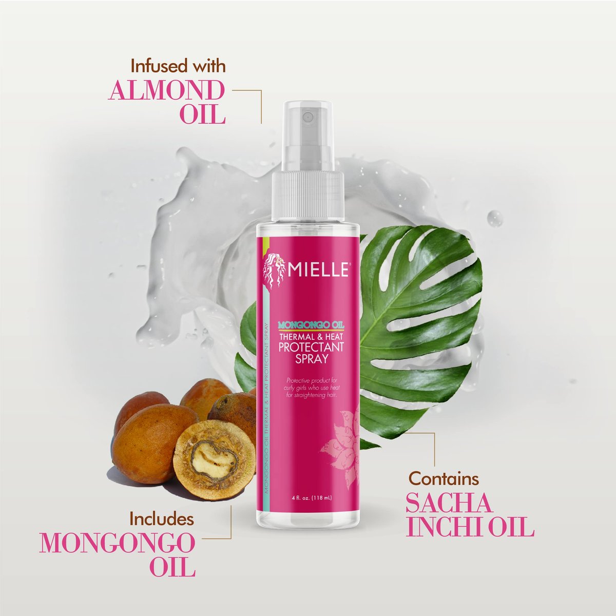 Mielle Organics Mongongo Oil Thermal & Heat Protectant Spray – Hitzeschutzspray für alle Haartypen, 118 ml