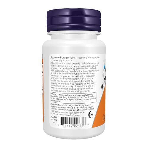 NOW Foods Glutathion 500 mg mit Mariendistel-Extrakt & Alpha-Liponsäure, Freie-Radikale-Neutralisator*, 30 vegane Kapseln