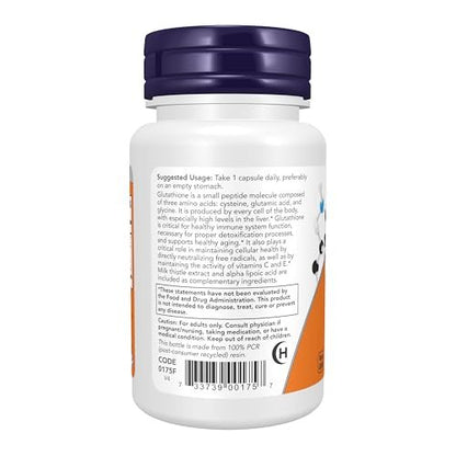 NOW Foods Glutathion 500 mg mit Mariendistel-Extrakt & Alpha-Liponsäure, Freie-Radikale-Neutralisator*, 30 vegane Kapseln