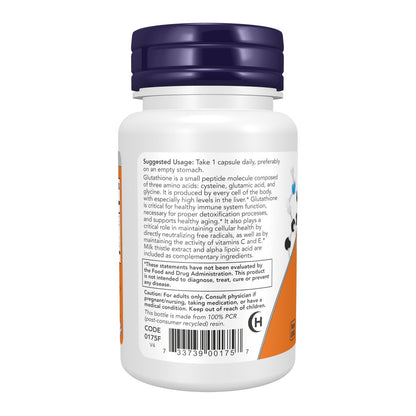 NOW Foods Glutathion 500 mg mit Mariendistel-Extrakt & Alpha-Liponsäure, Freie-Radikale-Neutralisator*, 30 vegane Kapseln
