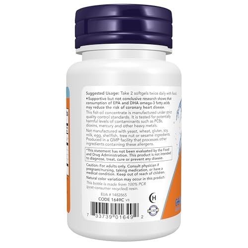 NOW Foods Omega-3 180 EPA / 120 DHA, 30 Kapseln - hochdosiert, molekulardestilliert, für das Herz-Kreislauf-System*