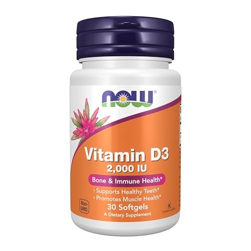 NOW Foods Vitamin D-3 2.000 IE – Hochdosiert für starke Knochen und Immunsystem, 30 Softgels