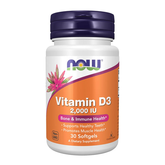 NOW Foods Vitamin D-3 2.000 IE – Hochdosiert für starke Knochen und Immunsystem, 30 Softgels