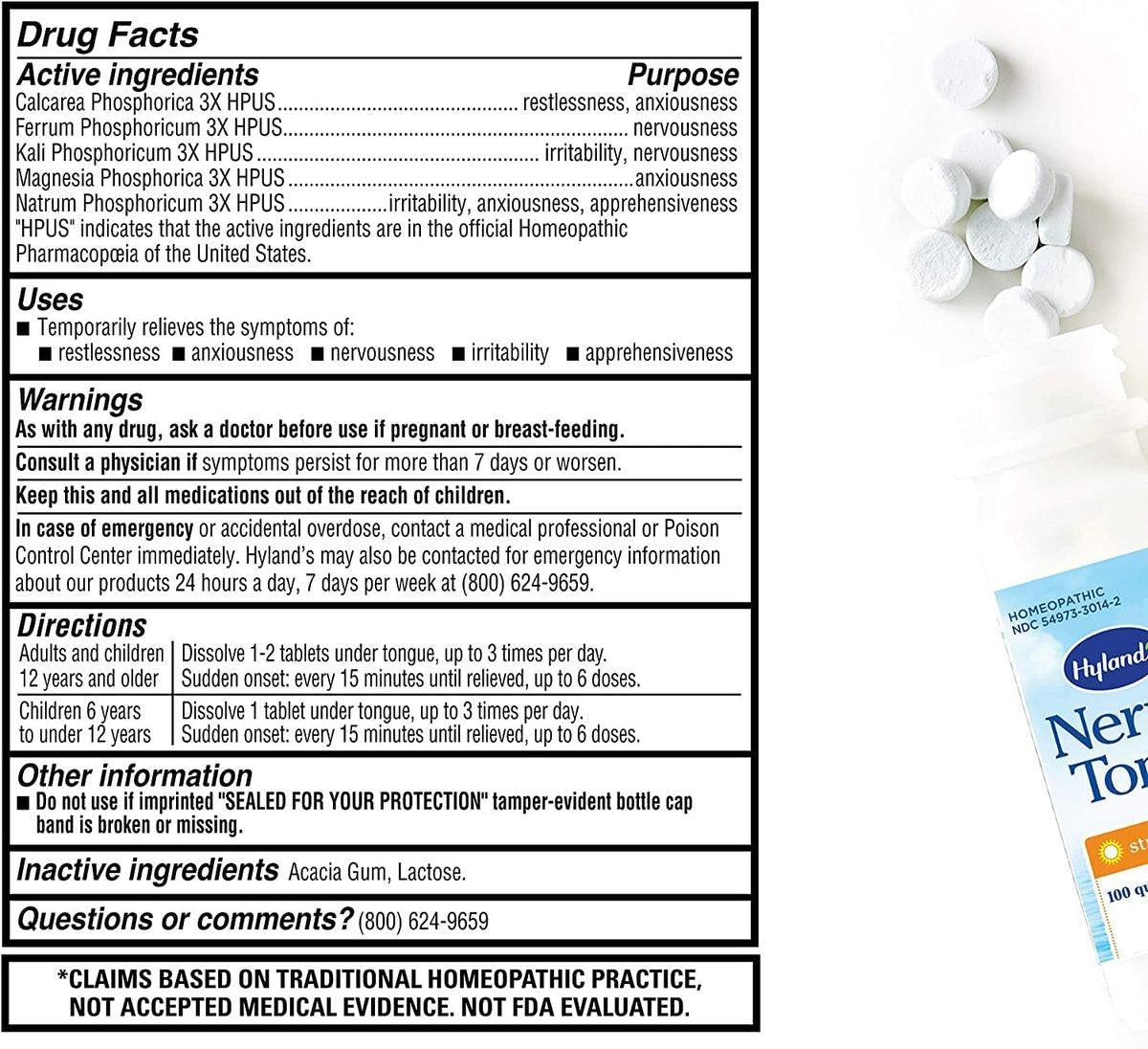 Hyland's Nerven-Tonikum Stressabbau Tabletten, Natürliche Linderung von Ruhelosigkeit, Nervosität und Reizbarkeit, Nicht gewohnheitsbildend, Schnell lösliche Tabletten, 50 Stück