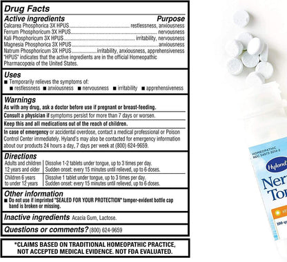 Hyland's Nerven-Tonikum Stressabbau Tabletten, Natürliche Linderung von Ruhelosigkeit, Nervosität und Reizbarkeit, Nicht gewohnheitsbildend, Schnell lösliche Tabletten, 50 Stück