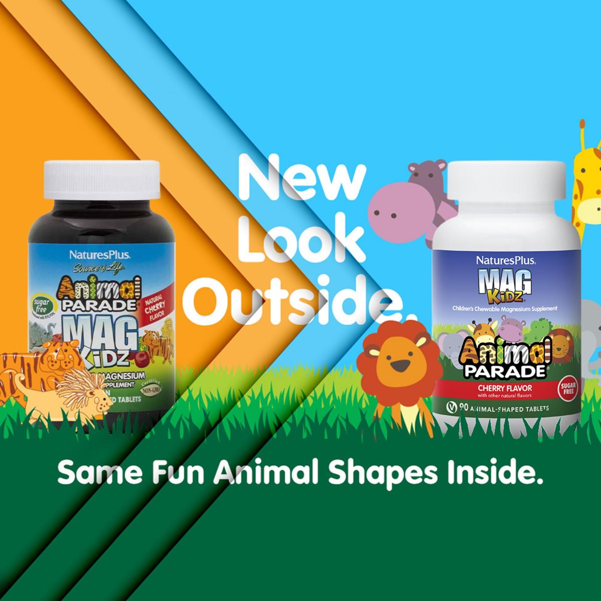 NaturesPlus Animal Parade MagKidz, Natürlicher Kirschgeschmack - 90 tierförmige Kautabletten, Packung mit 2 - Knochen- und Muskelgesundheit - Nicht-GMO, Vegan, Glutenfrei, Zuckerfrei - 90 Portionen insgesamt