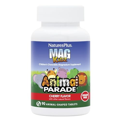 NaturesPlus Animal Parade MagKidz, Natürlicher Kirschgeschmack - 90 tierförmige Kautabletten, Packung mit 2 - Knochen- und Muskelgesundheit - Nicht-GMO, Vegan, Glutenfrei, Zuckerfrei - 90 Portionen insgesamt