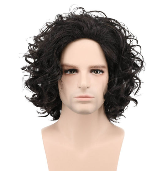 karlery Herren Schwarze Kurze Lockige Flauschige Perücke Halloween Karneval Cosplay Party Perücke