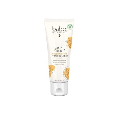 Babo Botanicals Sensitive Baby Feuchtigkeitsspendende Baby Lotion – Duftfrei – Für Gesicht und Körper – Für Babys, Kinder & Erwachsene mit empfindlicher Haut – EWG-zertifiziert – Vegan (Verpackung kann variieren)