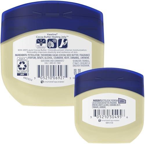 Vaseline Cocoa Butter Healing Jelly Variety Pack, 2 Größen (220 g & 50 g) – Reichhaltige Feuchtigkeitscreme, Schutz und Pflege für trockene Haut
