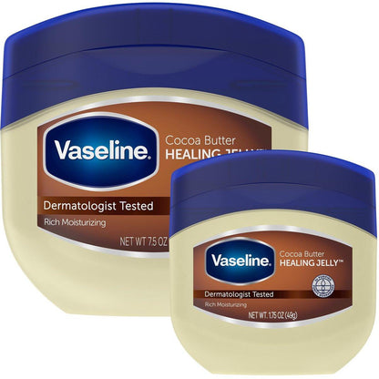 Vaseline Cocoa Butter Healing Jelly Variety Pack, 2 Größen (220 g & 50 g) – Reichhaltige Feuchtigkeitscreme, Schutz und Pflege für trockene Haut