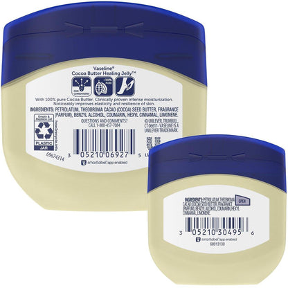 Vaseline Cocoa Butter Healing Jelly Variety Pack, 2 Größen (220 g & 50 g) – Reichhaltige Feuchtigkeitscreme, Schutz und Pflege für trockene Haut