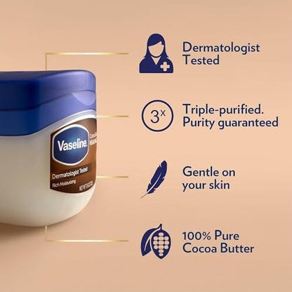Vaseline Cocoa Butter Healing Jelly Variety Pack, 2 Größen (220 g & 50 g) – Reichhaltige Feuchtigkeitscreme, Schutz und Pflege für trockene Haut