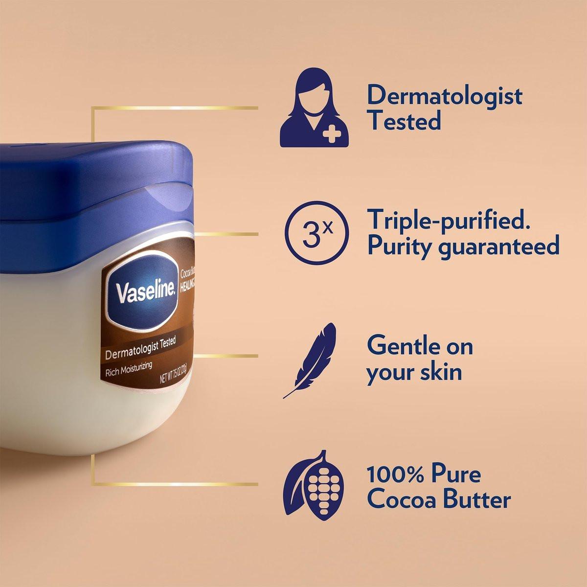 Vaseline Cocoa Butter Healing Jelly Variety Pack, 2 Größen (220 g & 50 g) – Reichhaltige Feuchtigkeitscreme, Schutz und Pflege für trockene Haut