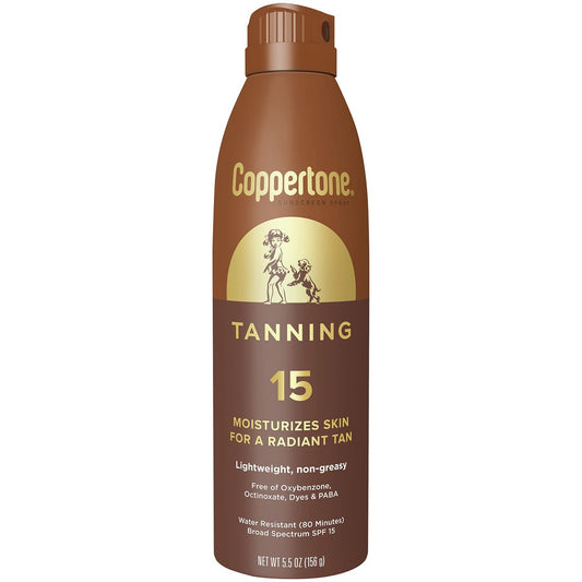 Coppertone Bräunungs-Sonnenspray mit Breitband-LSF 15, wasserbeständig, leicht und nicht fettend, 155 ml