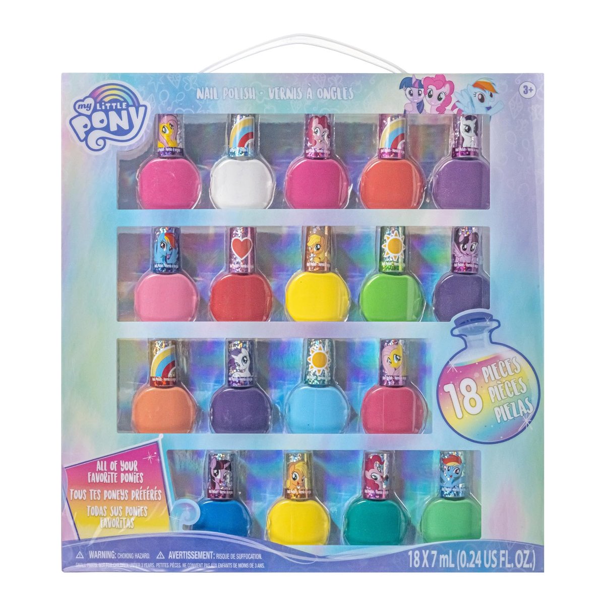 Townley Girl My Little Pony Nagellack-Set auf Wasserbasis – Abziehbarer Nagellack mit Glitzer- und Deckfarben für Mädchen, Kinder, Teenager ab 3 Jahren – Perfekt für Partys, Übernachtungen und Makeover – 18 Teile