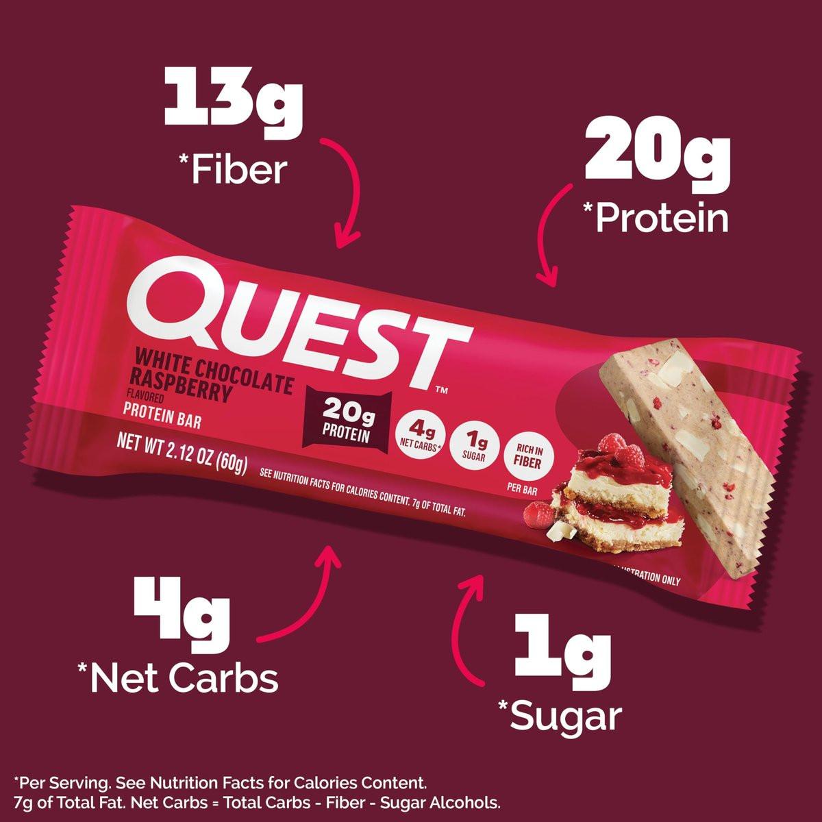 Quest Nutrition Weiße Schokolade Himbeer Proteinriegel, 20g Protein, 1g Zucker, 5g Netto-Kohlenhydrate, Ballaststoffreich, Glutenfrei, Keto-freundlich, 4er-Pack