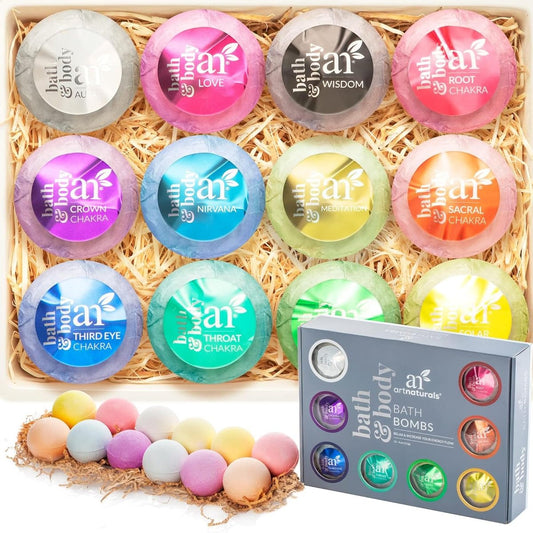 Artnaturals Große Badebomben Geschenkset – 12 x 113g Natürliche Handgefertigte Badebomben mit Ätherischen Ölen für Entspannung und Feuchtigkeitspflege – Ideal für Frauen, Männer und Kinder