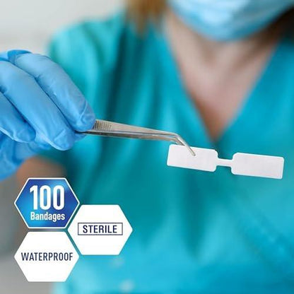 MED PRIDE Schmetterlingspflaster für Wundverschluss, steril, hypoallergen, hautfreundlich, latexfrei, Packung mit 100 Stück in verschiedenen Größen (groß)