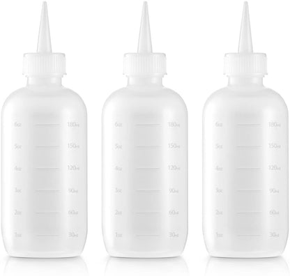 Bar5F Haarfarben-Applikatorflaschen, 3er-Pack, 6 Unzen durchsichtige Quetschflasche mit Dosierkappe und Messskala, BPA-frei, ideal für Salon, Öl, Haarfärbung, Kopfhautbehandlung, Bändigung & Styling