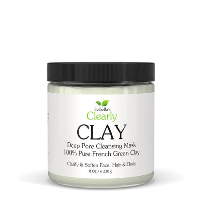 Clearly CLAY Tiefenreinigende Gesichtsmaske | 100% reines französisches grünes Tonpulver gegen Akne, Mitesser, trockene Haut, fettige Haut | Nicht austrocknend, Anti-Aging, natürliches Mineral (Bulk 8 Unzen)