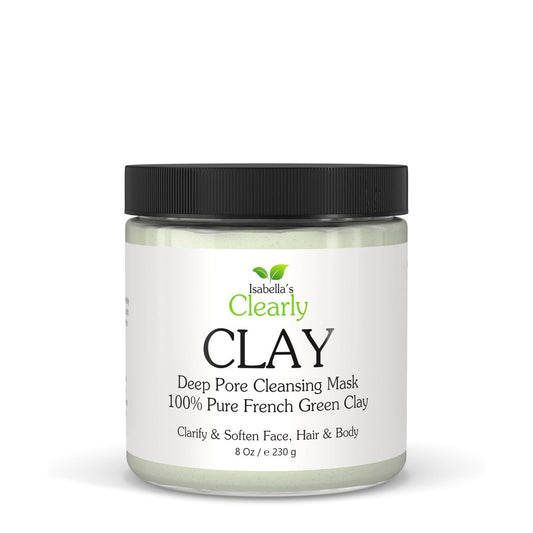 Clearly CLAY Tiefenreinigende Gesichtsmaske | 100% reines französisches grünes Tonpulver gegen Akne, Mitesser, trockene Haut, fettige Haut | Nicht austrocknend, Anti-Aging, natürliches Mineral (Bulk 8 Unzen)