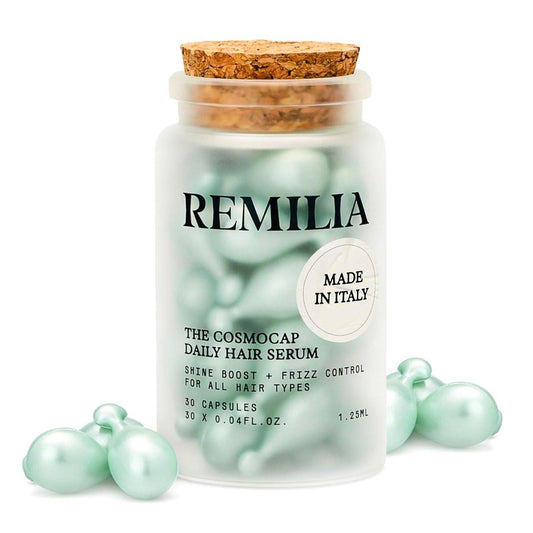 Remilia The Cosmocap Tägliches Haar Serum mit Pro-Vitamin B5, Seidenprotein & Keratin-Aminosäuren – Leichte Kapseln für Glätte, Glanz & Frizz-Kontrolle – Salon-inspirierte tägliche Pflege – 30 Kapseln