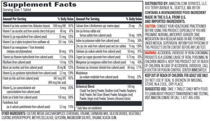 Amazon Elements Frauen Tägliches Multivitamin, 59 % Vollwertkost-Kultur, Vegan, 65 Tabletten, 2-Monats-Vorrat (Verpackung kann variieren)