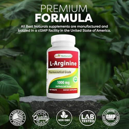 Best Naturals L-Arginin 1000 mg - 120 Tabletten, verbesserte Formel, pharmazeutische Qualität, unterstützt die Stickstoffmonoxid-Synthese