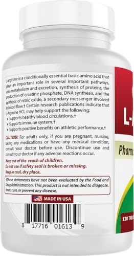 Best Naturals L-Arginin L-Ornithin - 1000 mg pro Portion - 120 Tabletten - Non-GMO & Glutenfrei