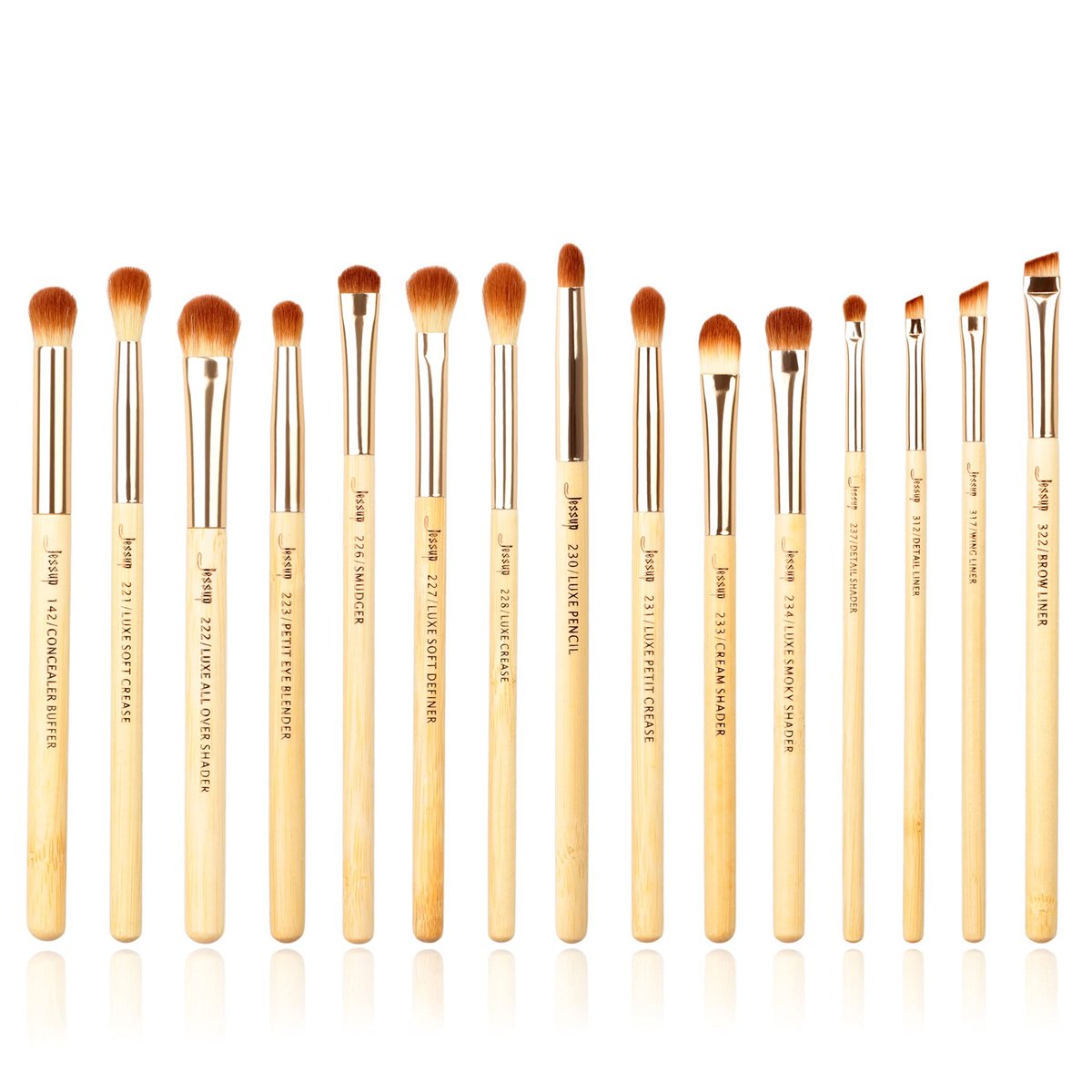 Jessup Augen Make-up Pinsel Set, 15-teilig – Premium Synthetik-Eyeshadow-Blending-Concealer-Eyebrow-Eyeliner-Pinsel, Bambus-Stiele T137