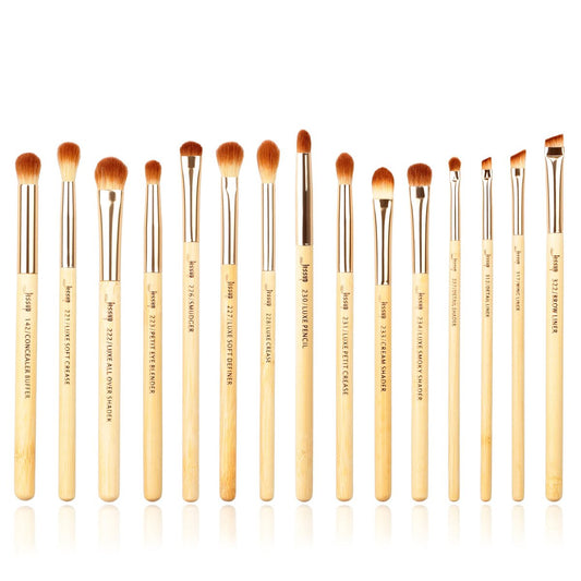 Jessup Augen Make-up Pinsel Set, 15-teilig – Premium Synthetik-Eyeshadow-Blending-Concealer-Eyebrow-Eyeliner-Pinsel, Bambus-Stiele T137