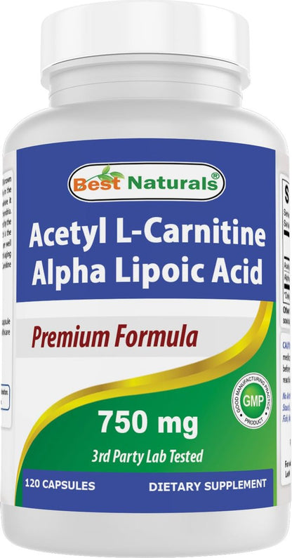 Best Naturals Acetyl-L-Carnitin und Alpha-Liponsäure 750 mg, 120 Kapseln