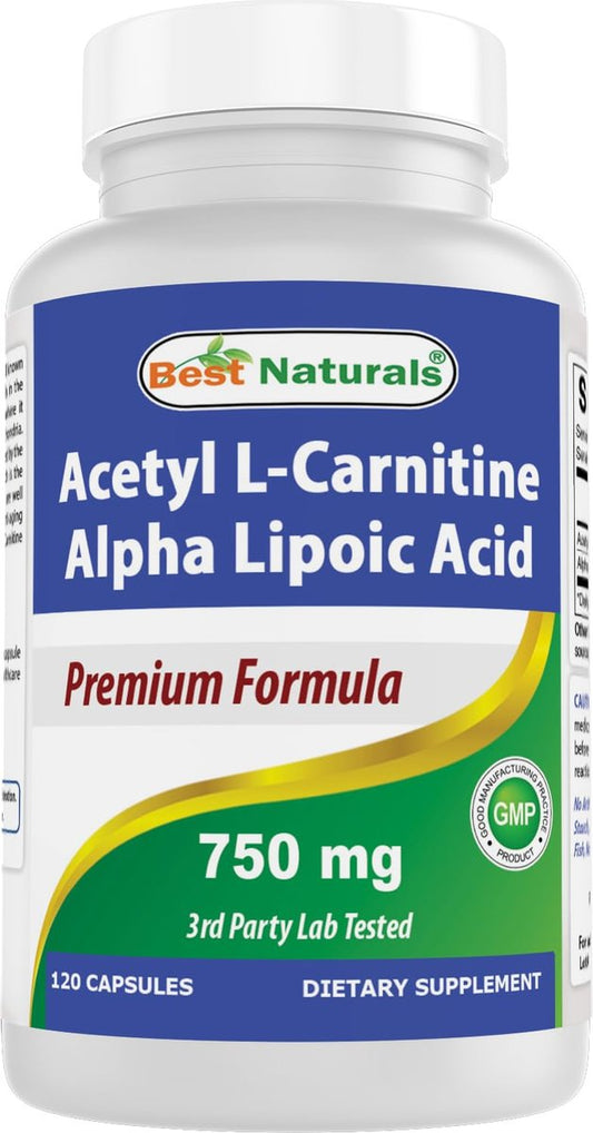 Best Naturals Acetyl-L-Carnitin und Alpha-Liponsäure 750 mg, 120 Kapseln