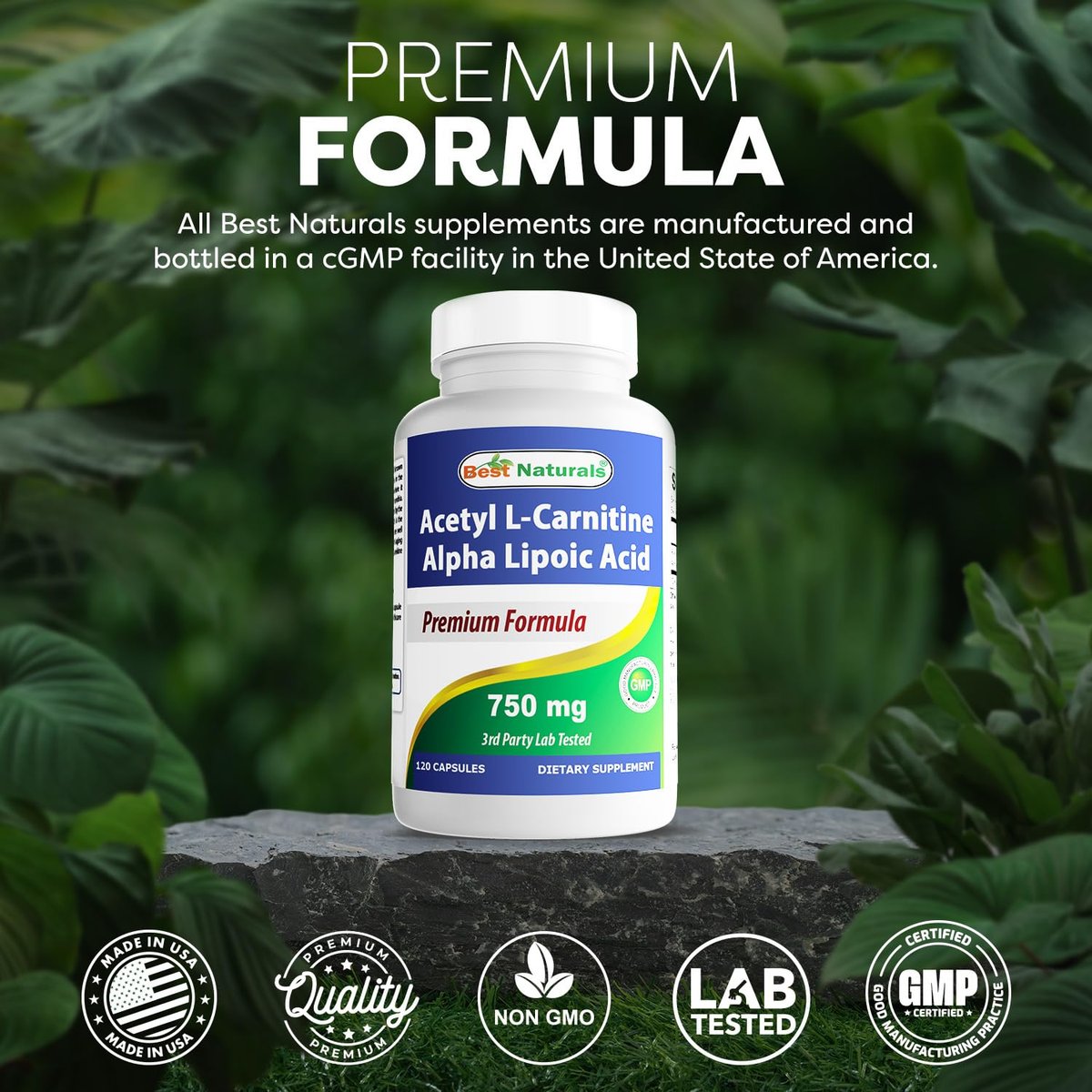 Best Naturals Acetyl-L-Carnitin und Alpha-Liponsäure 750 mg, 120 Kapseln