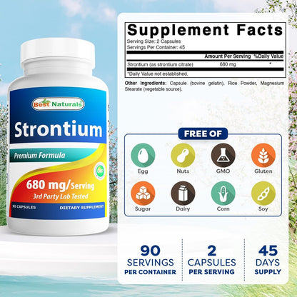 Best Naturals Strontium Knochenaufbau-Formel 680 mg/Portion 90 Kapseln