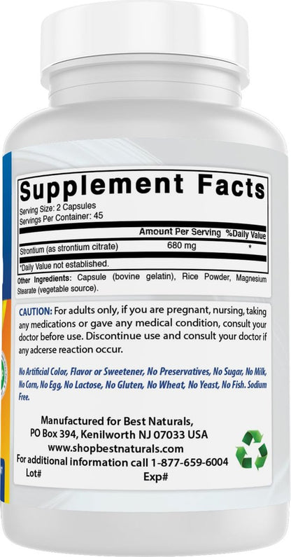 Best Naturals Strontium Knochenaufbau-Formel 680 mg/Portion 90 Kapseln
